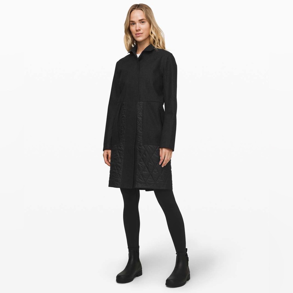 RARE LULULEMON Roam Far Wool Coat- Heathered Black / Black (size 0)